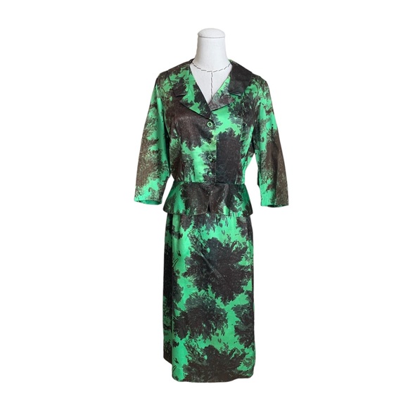 Vintage 40s 50s Dotti Original Green Floral 2 pc Suit Jacket & Skirt Set - Picture 1 of 14
